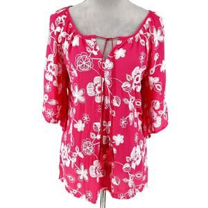 Liv Los Angeles Top Womens Small Pink Gauze Blouse White Embroidery Resort New